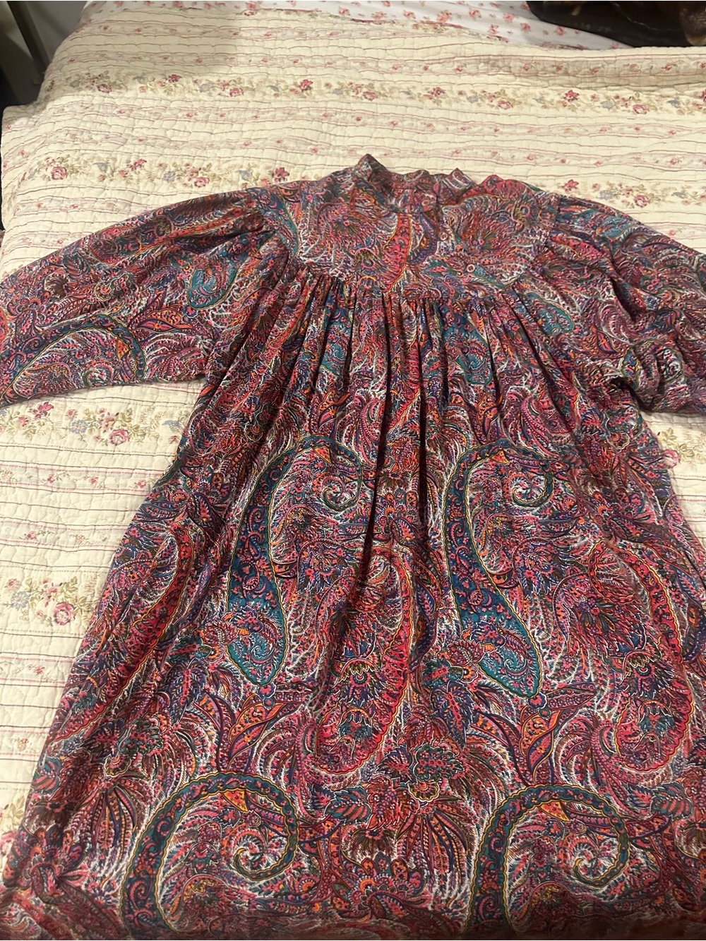 True Vintage 70s Plus Size Psychedelic Paisley Prairie Dress Boho Midi Pockets - Picture 4 of 11